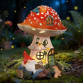 Solar Mushroom Statue Outdoor Decor,Gnome Reading Under Mushroom Figurine with LED Light, Fairy Garden Patio Lawn Yard Decor Mother's Day Housewarming Gifts for Women Mom Grandma