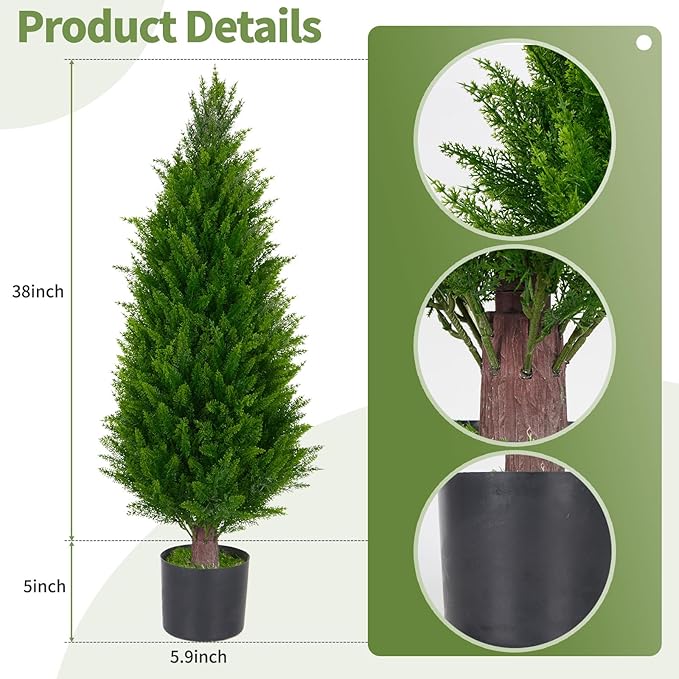 3FT Artificial Topiary Cedar Trees Set of 2 UV Resistant Maintenance-Free Faux Plants for Indoor Outdoor Front Porch Home Garden Decor