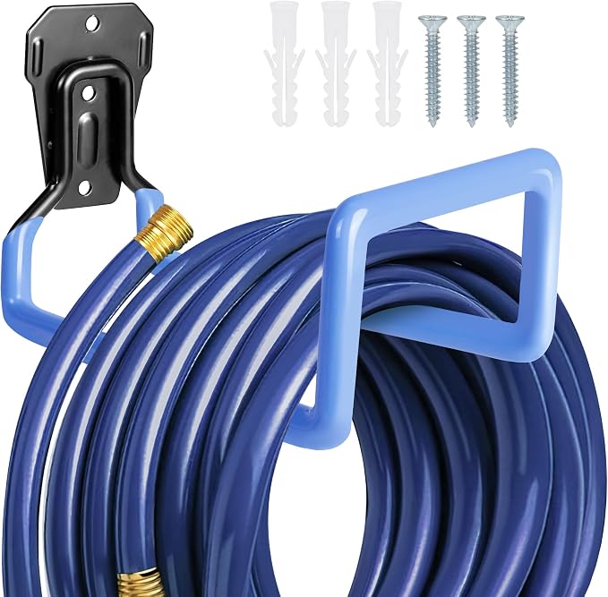PeoMev Hose Holder Wall Mount - Metal Hose Hook Garden Hose Rack Heavy Duty Water Hose Reels for Outside Water Hose, Extension Cords