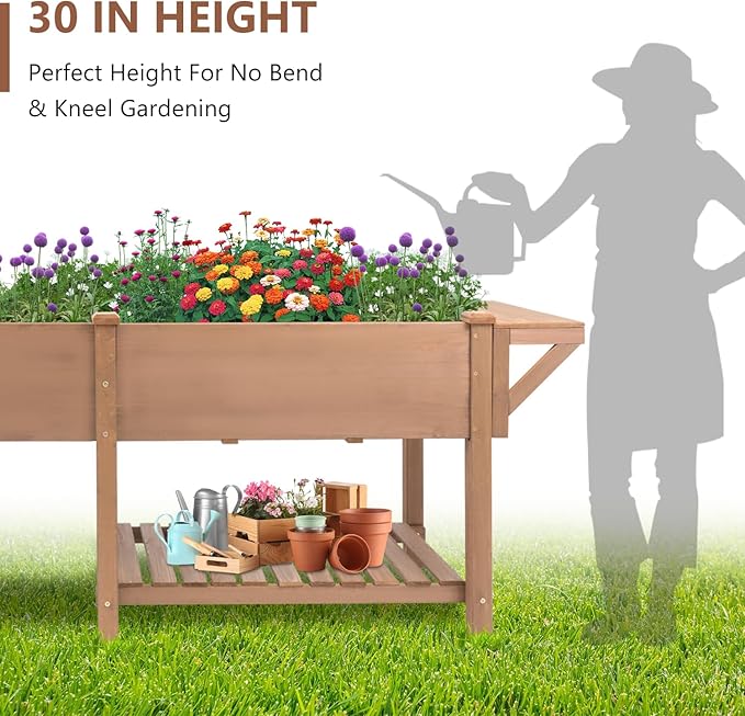 ketive Raised Garden Bed with Legs Outdoor,Elevated Garden Box,Storage Shelf, Protective Liner for Backyard,Patio,Balcony,80x23x30in (Brown)