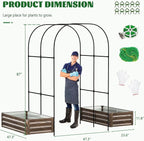 3 in 1 Galvanized Raised Garden Bed with 87" H Arch Trellis for Climbing Plants, Outdoor Gardening Planter Box with Climbing Net for Flower Vegetables Fruits Herbs, Wood Grain