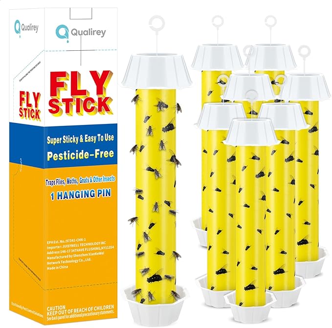 Qualirey 8 Pcs Fly Traps for Indoor Outdoor Hanging Fruit Fly Stick Trap Sticky Mosquito for Home Insect 10 x 2.5 Inches (Novel-1,Yellow and Black)