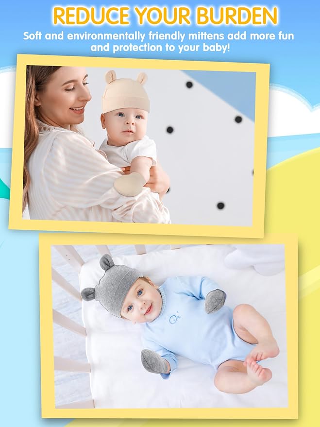 Geyoga 12 Pieces Newborn Hat Mittens Gloves Set Baby Boys Girls Cotton Baby Beanie for 0-12 Months