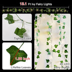 suddus Vine with Fairy Lights Battery Operated, 13.1ft 40 LED Ivy String Light with Remote, Leaf Lights for Bedroom, Room, Wall, Garden, Party, Wedding Dorm Decor (Warm White)
