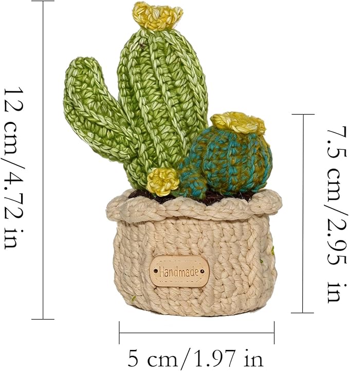 Handmade Crochet, Small Artificial Plants Cactus in Pot, Realistic Knit Succulent for Home Office Desk Decoration, for Plant Lovers (2.4 x 2.4 x 4.7 inches)