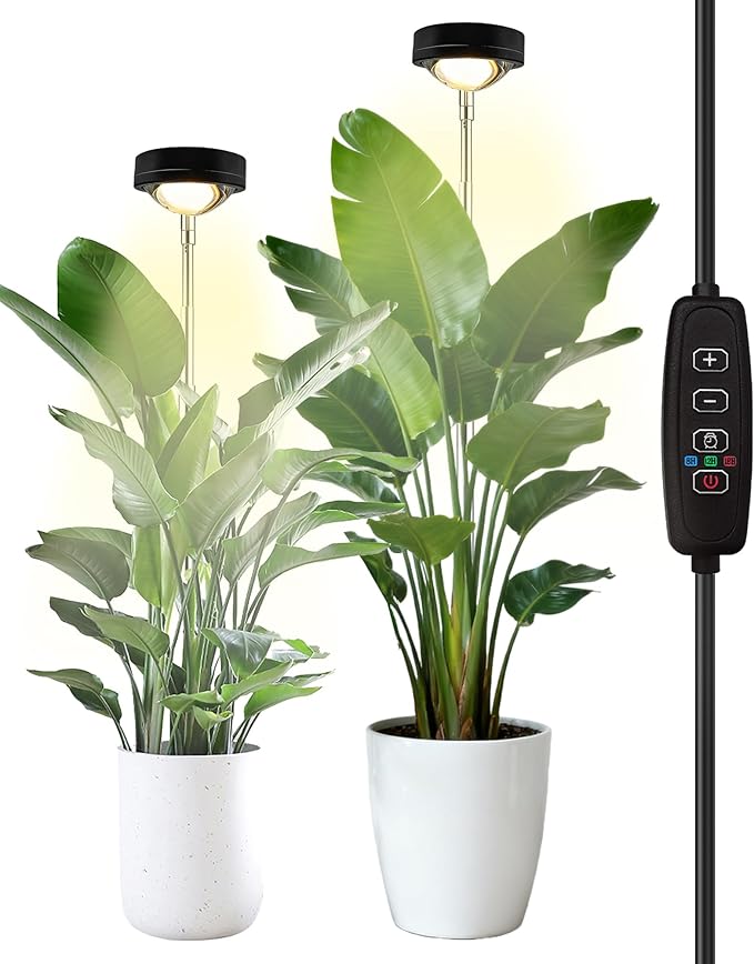 yadoker Plant Grow Light, LED Growing Light Full Spectrum for Indoor Plants,Black Magnifying Glass Plant Lights,Height Adjustable, Automatic Timer, 5V Low Safe Voltage,Idea for Large