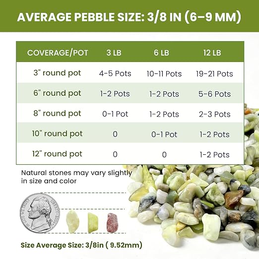 3/8 Inch Polished Decorative Pebbles, River Rocks for Indoor Plants, Succulents, Planters, Vases, Fish Tank, Aquarium Gravel & Landscaping, Jade, 3LB