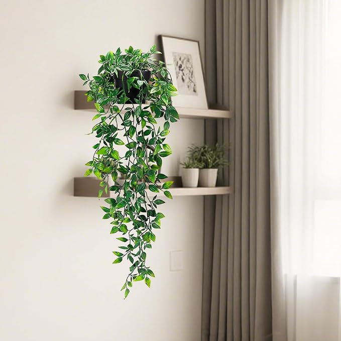 Clearain Fake Plants Hanging Artificial Potted Faux Eucalyptus Plants for Boho Farmhouse Bathroom Office Desk Wall Bookshelves Room Accessories Decorations