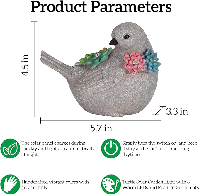 mocosa Solar Garden Statues Bird and LED Lights Birthday Gifts for Women Mom Grandma Solar Outdoor Cat Decor for Outside,Outdoor Solar Lights for Yard, Garden and Patio, Unique Gift for Women