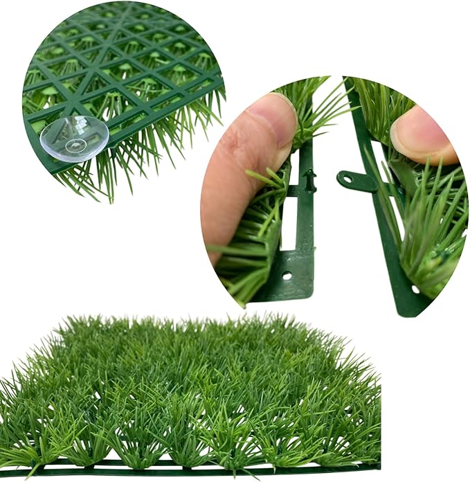 Aquarium Grass Decor 2PCS 9 inches Crab Hermit Climbing Wall Artificial Grass for TurtleTank Fish Tank Plants Landscape Ornament, Reptile Terrarium with 8 Suction Cups