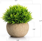 Velener Mini Plastic Fake Green Grass Plant with Pot, Topiary Ball, Small Fake Plant, Round Paper-Mache Pot for Indoor Office, Kitchen, Bathroom and Living Room Decor