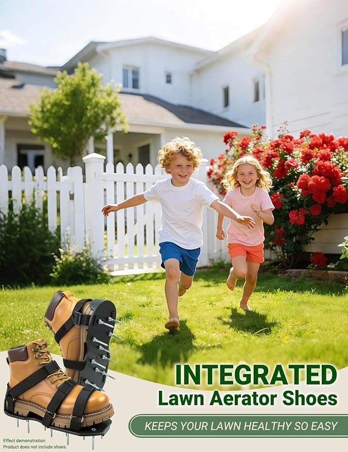 Lawn Aerator Shoes for Lawn, Soil Yard Aerator Tool with Hook & Loop Straps for Effectively Aerating, One Size Fits All Free-Installation Lawn Shoes for Yard Garden Patio Grass