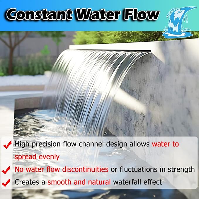 ARTSZY 304 Stainless Steel Fountain Spillway Kit with Long Hose, Black/Silver Spillway for Outdoor Waterfall, Household/Commercial Pond Waterfall for Backyard/Parks(Black,38″/97cm)