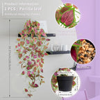 LOYWREE 2 Pack Artificial Purple Ivy Hanging Vine Plants - Small Potted Long Trailing Cascading Foliage, Gothic Home Decor for Indoor/Outdoor, Office, Garden & Shelf (Black Pot)