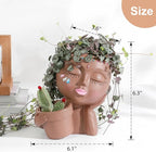 vomiceak Face Planter Pots Head Planters for Indoor Outdoor Plants - Double Plant Pots for Flower Succulent with Drainage Holes - Gift Ideas for Mother (Black Lady)