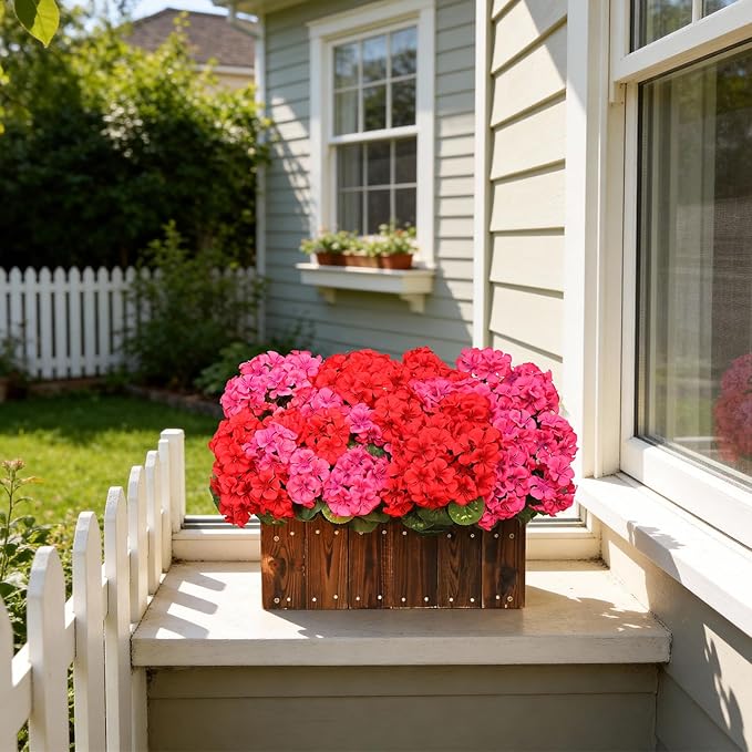 AGIRL 6 Bundles Artificial Geranium Flowers for Outdoors Spring Decor Geraniums Silk Flowers UV Resistant Lifelike Faux Flowers for Outdoor Garden Patio Porch Balcony Home Decor(Red 3,Rose Red 3)
