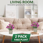 2 Pack Small Fake Plants Potted Artificial Plants Artificial Flowers Potted Faux Flower Daisy with Eucalyptus Leaves for Home Decor Office Room Farmhouse Indoor Table Bathroom Decor（Purple）