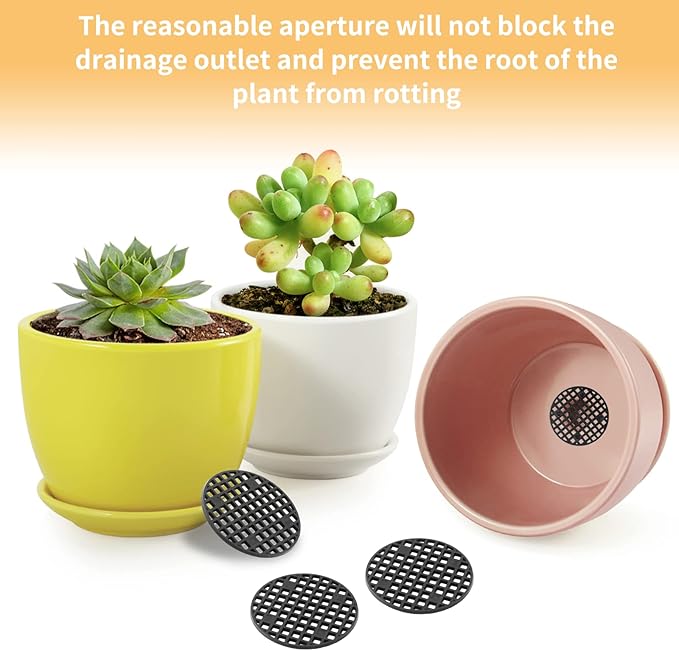 Bivethoi 100pcs Plant Pot Mesh Hole Cover Bonsai Drainage Mesh Insert, Flower Pot Hole Mesh Pad Bottom Grid Mat, Round Mesh Screen Pot Bottom Gasket for Garden Prevent Soil Loss (1.8" / 45mm, Black)