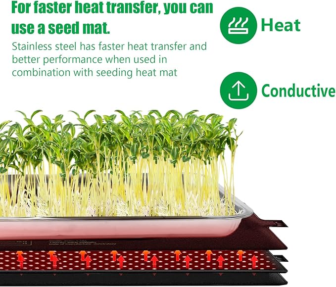 RooTrimmer 5 Pack Large Stainless Steel Seedling Trays, Heavy Duty Metal Water Catch Trays for Nursery Pots-Transplant, Seed Germination & Propagation Flats (17.5 inch×13.56 inch, 1.18" Height)
