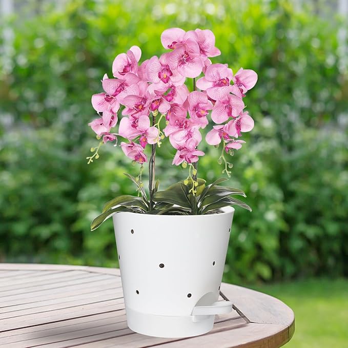 Vanslogreen Orchid Pots with Holes, 6 Inch Self Watering Orchid Pot 2 Pack Plastic Plant Pots for Orchid, Flower (White)