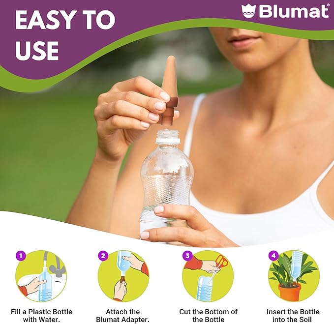 Blumat Plant Watering Devices - Easy Self Watering Planter Insert for Indoor Plants - Bottle Adapter - Prevents Overwatering and Underwatering for Healthy Growth - 1 Pack