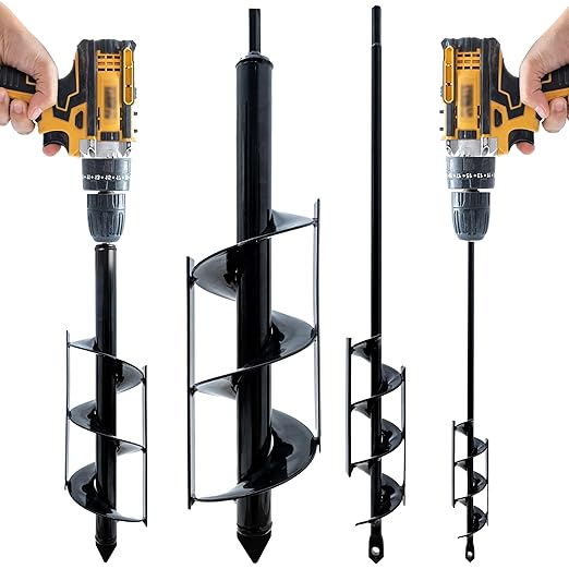 VASGOR Set of 2 (1.6"x16" & 3.5"x16") Auger Drill Bit for Planting - Garden Post Hole Digger for Drill – Heavy Duty Earth Auger with Dual Side Blades for Clean Straight Holes (Set of 2)