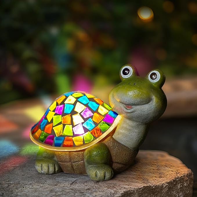 MININOVA Solar Mosaic Turtle Statues Outdoor Garden Decorations Kids Solar Light for Outside Home Decor Gifts for Kids Women Retirement Housewarming Christmas