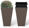Giantex Square Taper Planter Set of 2, Self-Watering Flower Pots with/Removable Inner Bucket & Drainage Holes, Indoor Outdoor Decorative Plant Container for Porch Balcony (Brown,11.5"x11.5"x22.5")