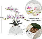 Fake Orchid Plant in White Rainbow Pot, Artificial Silk Phalaenopsis Orchid Flowers for Home Décor, Table Centerpiece, Office Desk (White)