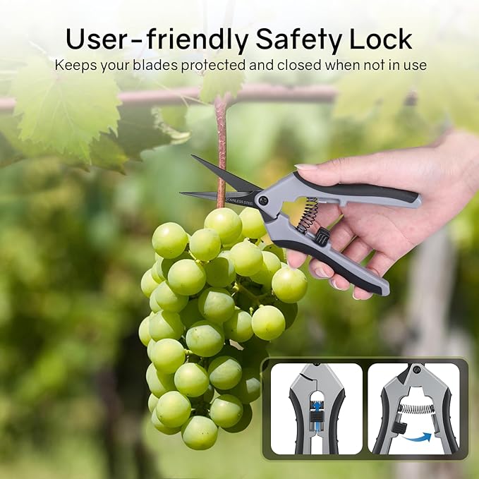6.5" Ultra Sharp Pruning Shears, 2-Pack Garden Scissors with Stainless Steel Blades, Ergonomic Grip, Rust Resistant, Safety Lock, Trimming Scissors for Plants (1pc Straight & 1pc Curved)