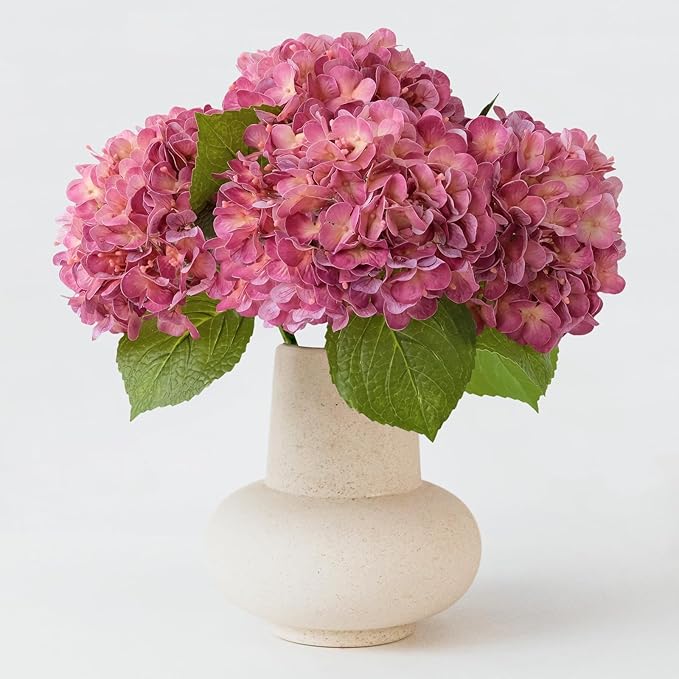 ZYTUYO 20" Real Touch Magenta Hydrangeas 4PCS Artificial Hydrangeas Latex Faux Flowers with Long Stem for Spring Living Room Home Table Centerpiece Kitchen Wedding Party Xmas Floral Decoration