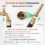 Cesun Short Garden Hose 3 feet, Metal Leader Water Hose, Heavy Duty and Lightweight Stainless Steel Water Pipe for RV, Outdoor, Yard, Lawn, 3ft x 5/8", Female to Male