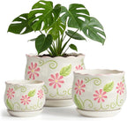 Pink Ceramic Flower Pots, 4"+5.2"+6.6" Inch Small Flower Pots for Indoor Plant with Drainage Hole,Modern Decorative Plant Pots Set of 3, Indoor Planters with Saucer