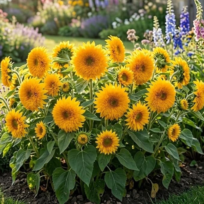 50 Teddy Bear Sunflower Seeds, Dwarf Double Bloom, Golden Yellow, Full Sun, Easy to Grow, Great for Containers