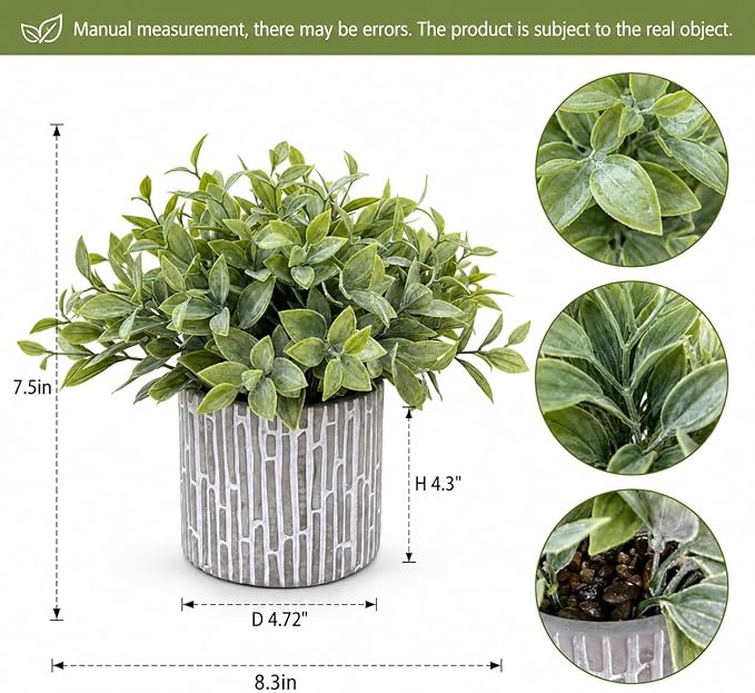 Set of 3 Artificial Potted Plants, Faux Eucalyptus Lavender and Tea Tree Greenery in Cement Pots, Small Fake Plants for Shelf Bathroom Office Desk Decor