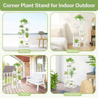 iDavosic.ly 6 Tier Plant Stand Indoor, Tiered Corner Plant Shelf for Multiple Plants, Metal Wood Tall Plant Display Rack Flower Holder for Patio Porch Garden Balcony Bedroom, White