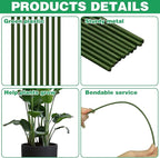 10pcs Green Plant Support Stakes with 15pcs Clips, Bendable Stakes for Tall Plants, Indoor & Outdoor Use