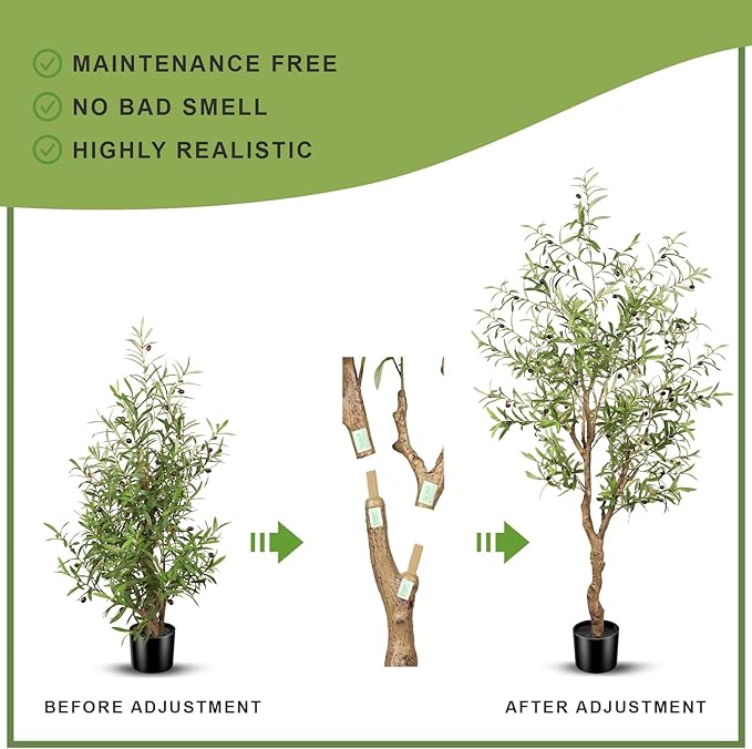 Artificial Olive Tree 6ft -Tall Fake Potted Olive Silk Tree with Planter Natural Olive Branches and Realistic Leaves - Faux Olive Tree for Home House Office Decor Indoor