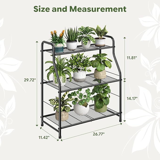 Simple Trending Plant Stand Indoor Outdoor, Plant Shelf for Multiple Pots Metal, 3 Tiers Large Plant Holder for Living Room Garden Balcony