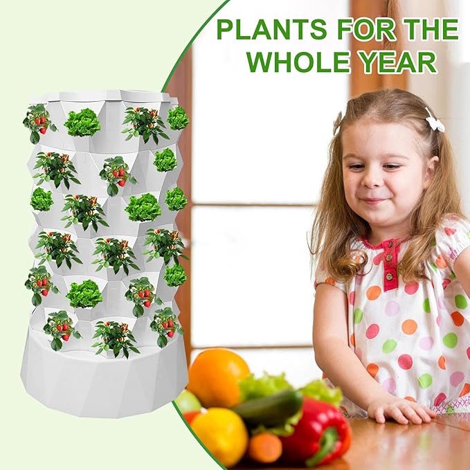 Hydroponic Tower, 14-Layer Hydroponics Growing System Kit with 70 Slots, Vertical Garden System with 20L Water Tank and Pump for Indoor Outdoor Home, Balcony & Patio (48 Slots)