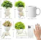 4 Packs Creative Small Fake Plants Artificial Succulents in Ceramic Human Shaped Pots Cute Office Plants For Desk Home Decor Funny Premium Ceramic Faux Succulent Perfect Humorous Gift Idea (4, white)