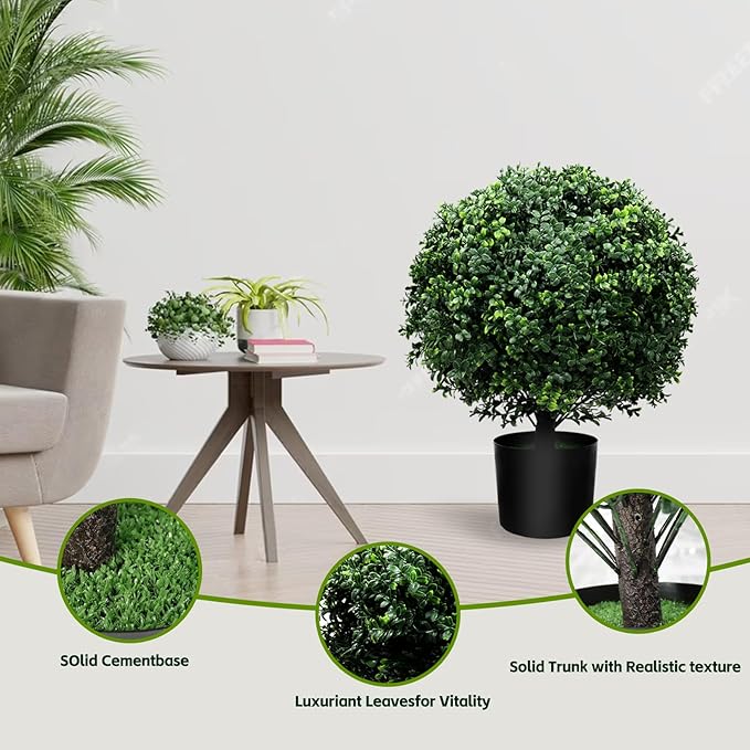 21-Inch Artificial Topiary Boxwood Ball Trees (Set of Two) – Lifelike, UV-Resistant Decor for Indoor & Outdoor Use – Enhance Your Space with Vibrant Greenery
