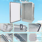Waterproof Junction Box, ABS Plastic Electrical Box with Stainless Steel Latch, Hinged Cover Electric Project Enclosure Box with Mounting Plate, Wall Brackets & Cable Gland 11.8"x7.8"x7.1"