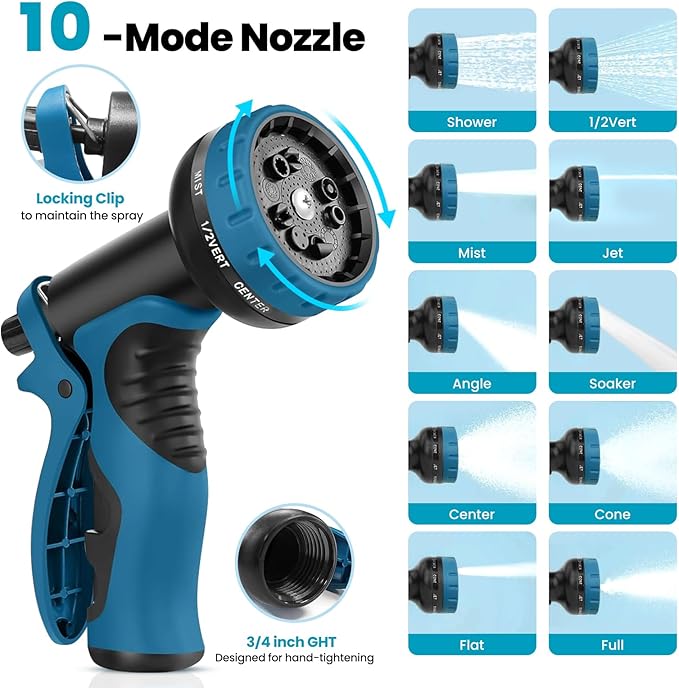 LINODI Metal Garden Hose, 100ft Stainless Steel Garden Hose – 3/4" GHT Solid Brass Connectors – Heavy Duty Flexible Metal Water Hose with 10-Way Spray Nozzle – Kink-Free Watering Kit