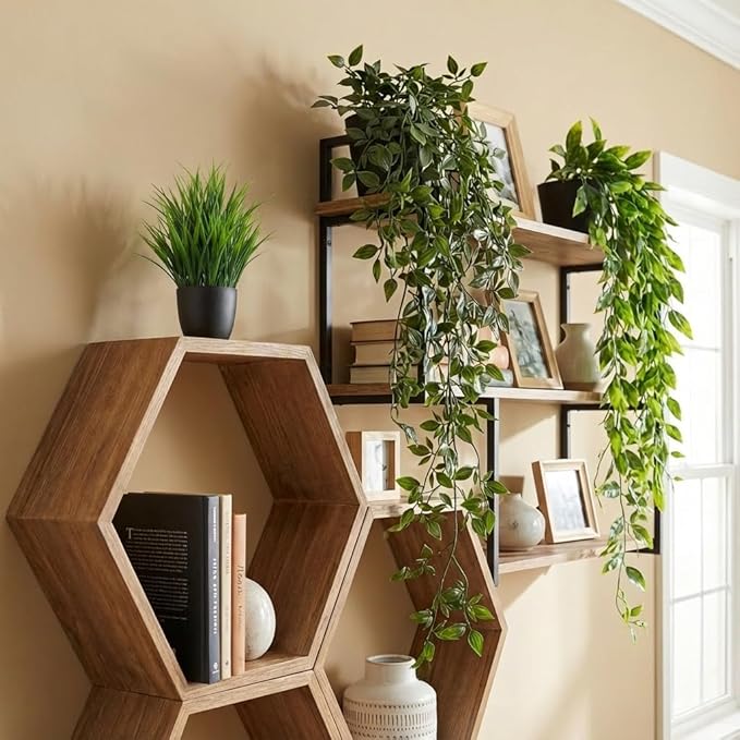 5 Pack Fake Plants - Artificial Hanging Plants & Small Potted Faux Eucalyptus Fern Ivy, UV Resistant Maintenance-Free, for Shelf Wall Desk Home Office Bathroom Indoor Outdoor Decor