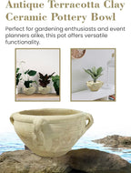 Serene Spaces Living, Antique Terracotta Clay Ceramic Pottery Bowl, 10 Inches x 5 Inches Vintage Decorative Bowls for Plants, Home Decor, and Events