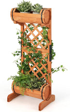 S AFSTAR Raised Garden Bed with Trellis, Outdoor Wood Garden Planter W/ 2-Tier Round Planter Box & Trellis for Vine Climbing Plants Growing, Vertical Plant Container for Garden Patio Balcony, Orange