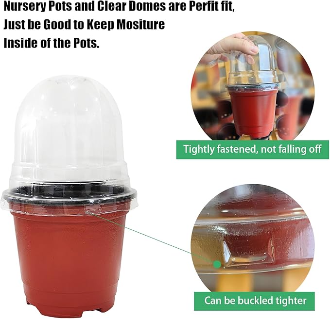 RooTrimmer Plant Nursery Pots with Humidity Domes, 25 Sets 4 Inch Soft Nursery Pots Quality Ones (25 Red Pots + 25 Clear Lids), Seeds Starter Pots Small Planter Containers