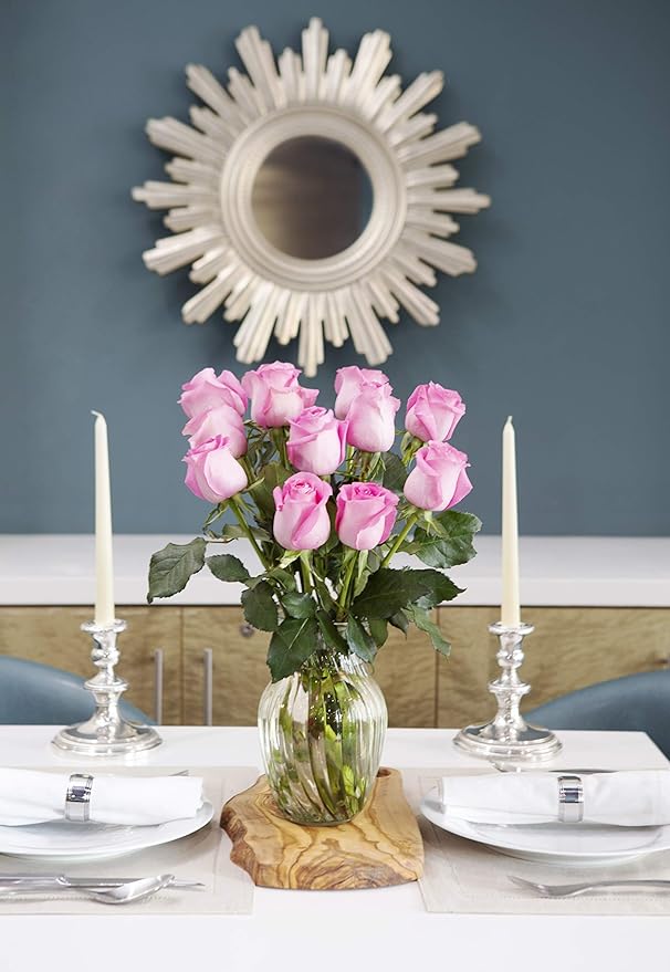 KaBloom - Bouquet of 12 Fresh Pink Roses (Farm-Fresh, Long-Stem) - Fresh Flowers for Birthday, Valentine's & Mother's Day