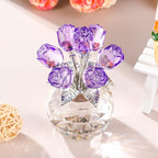 YWHL Handmade Crystal Purple Rose Flower Figurine with Round Vase, Rose Gifts for Girlfriend Wife Sister, Romantic Gifts for Mom on Anniversary Mother's Day Birthday, Wedding Home Decorations